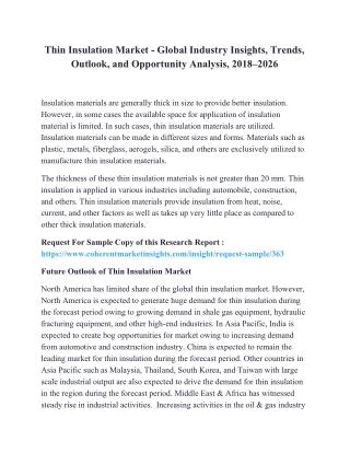 Thin Insulation Market - Global Industry Insights, Trends, Outlook, and Opportunity Analysis, 2018–2026