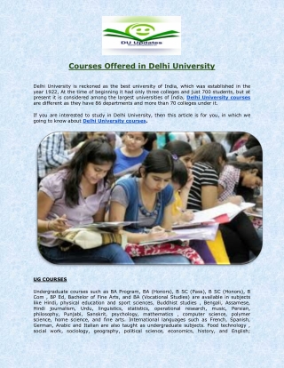 Courses Offered in Delhi University