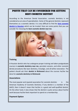 POINTS THAT CAN BE CONSIDERED FOR GETTING BEST COSMETIC DENTIST