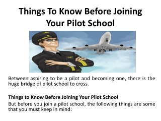 Things to Know Before Joining Your Pilot School