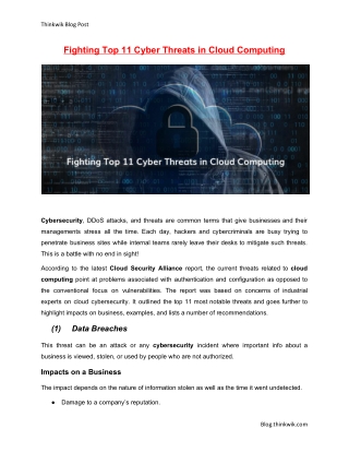 Fighting Top 11 Cyber Threats in Cloud Computing