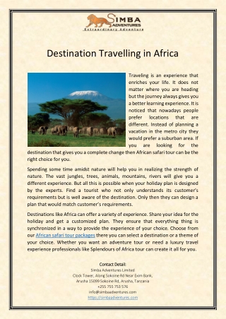 Destination Travelling in Africa