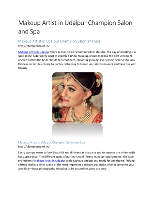 Makeup Artist in Udaipur Champion Salon and Spa