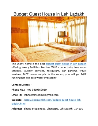 Budget Guest House in Leh Ladakh