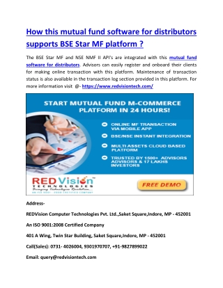 How this mutual fund software for distributors supports BSE Star MF platform ?