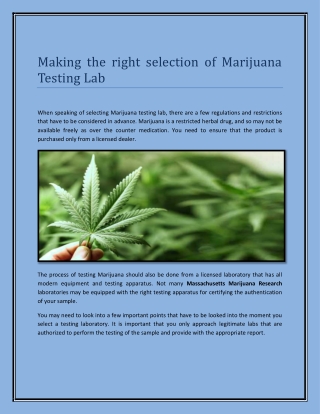 Making the right selection of Marijuana Testing Lab