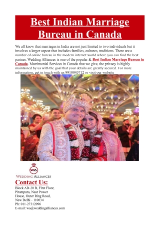 Best Indian Marriage Bureau in Canada