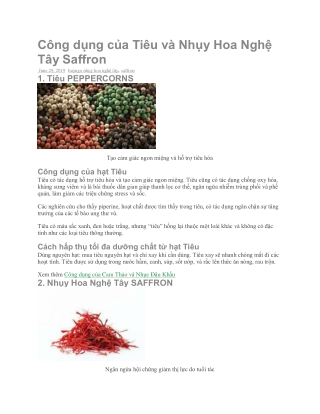 Công dụng của Tiêu và Nhụy Hoa Nghệ Tây Saffron