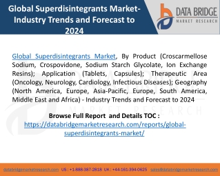 Global Superdisintegrants Market- Industry Trends and Forecast to 2024