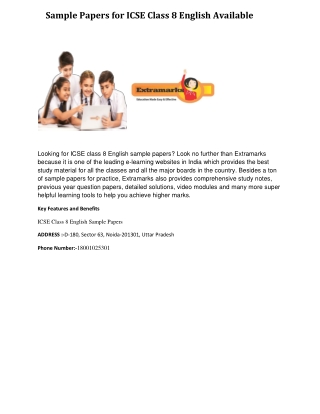 Sample Papers for ICSE Class 8 English Available