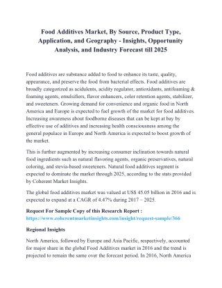 Food Additives Market, By Source, Product Type, Application, and Geography - Insights, Opportunity Analysis, and Industr