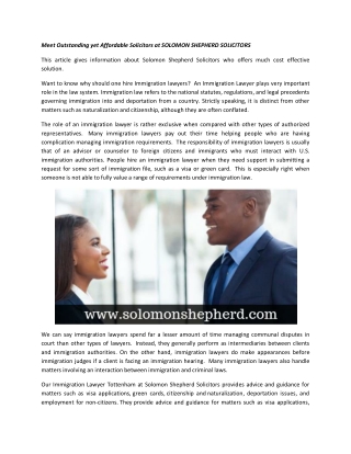 Meet Outstanding yet Affordable Solicitors at SOLOMON SHEPHERD SOLICITORS