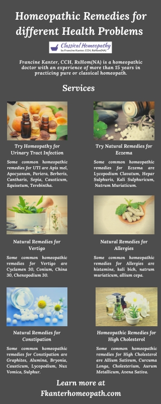 Homeopathic Remedies for different Health Problems by Francine Kanter