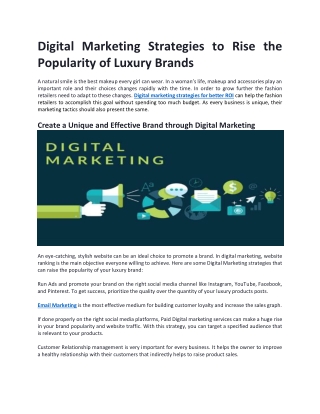 Digital Marketing Strategies to Rise the Popularity of Luxury Brands