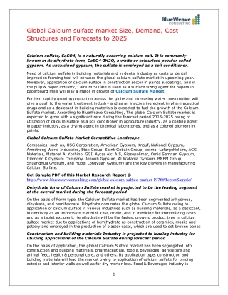 Global Calcium sulfate market Size, Demand, Cost Structures, Latest trends, and Forecasts to 2025