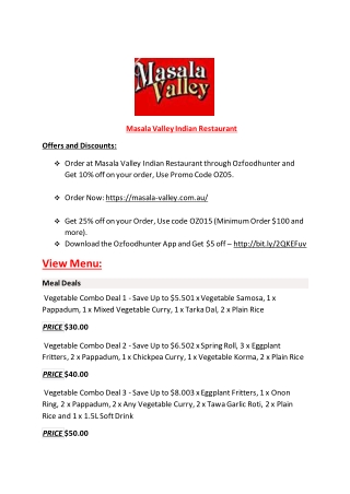 Masala Valley Indian Restaurant Ballarat Menu – 10% off