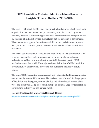 OEM Insulation Materials Market - Global Industry Insights, Trends, Outlook, 2018–2026