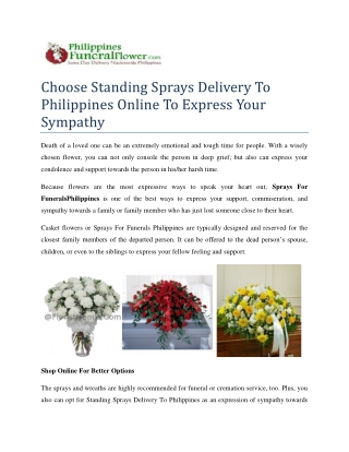 Choose Standing Sprays Delivery To Philippines Online To Express Your Sympathy
