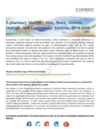 E-pharmacy Market Progresses for Huge Growth to 2026 Envisage by Global Top Players