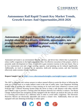 Autonomous Rail Rapid Transit Market Intelligence Report Offers Growth Prospects 2018-2026