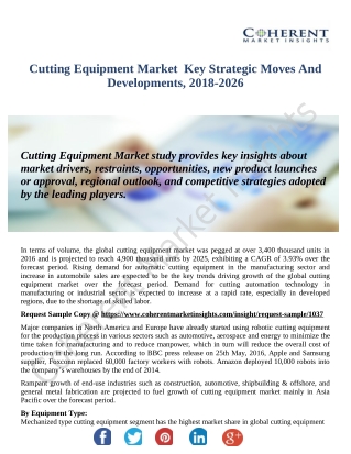 Cutting Equipment Market Is Poised To Achieve Continuing Growth 2026