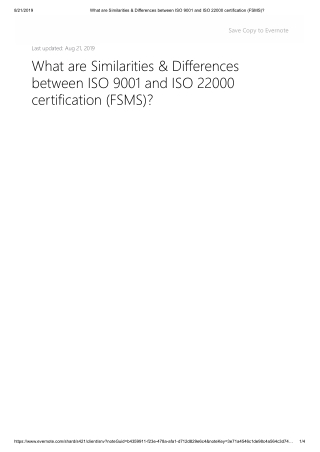 What are Similarities and Differences between ISO 9001 and ISO 22000 certification (FSMS)?