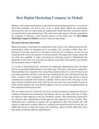 Best Digital Marketing Company in Mohali