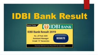 IDBI Bank Result 2019 Assistant Manager Cut off Marks & Merit List