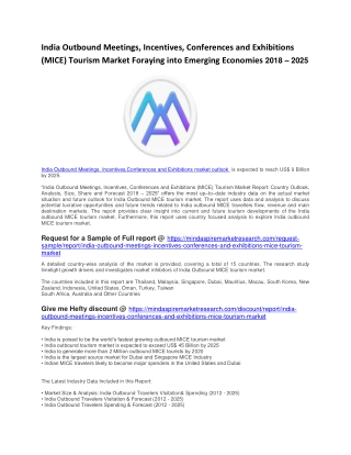 India Outbound Meetings, Incentives, Conferences and Exhibitions (MICE) Tourism Market Foraying into Emerging Economies