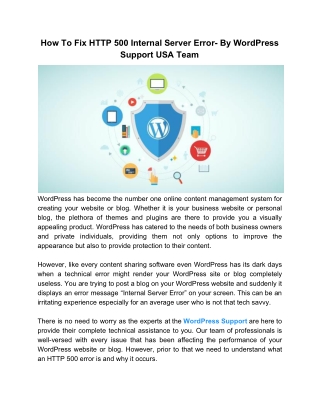 How To Fix HTTP 500 Internal Server Error- By WordPress Support USA Team