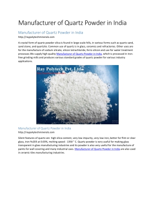 Manufacturer of Quartz Powder in India