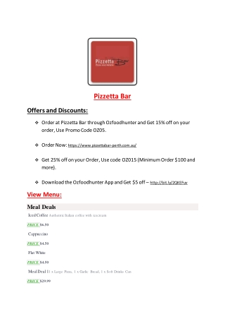 Pizzetta Bar Menu – 10% off - Pizza restaurant in North Perth, Perth