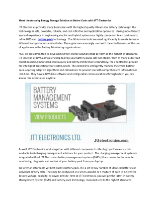 Meet the Amazing Energy Storage Solution at Better Costs with JTT Electronics