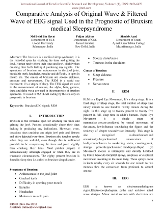 Comparative Analysis of Original Wave & Filtered Wave of EEG signal Used in the Prognostic of Bruxism medical Sleep synd