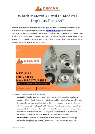 Which Materials Used In Medical Implants Process?