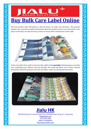 Buy Bulk Care Label Online