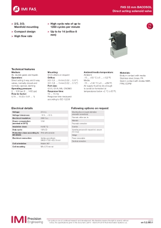 IMI FAS WATSON SMITH 32MM BACOSOL MINIATURE SOLENOID VALVES