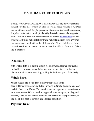 NATURAL CURE FOR PILES