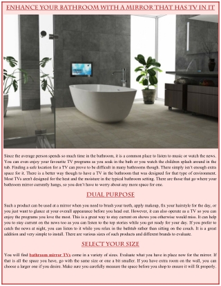 Enhance your Bathroom with a Mirror that has TV in it