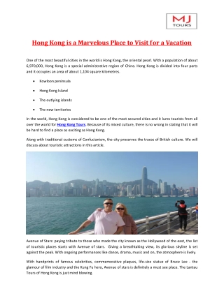 Hong Kong is a Marvelous Place to Visit for a Vacation