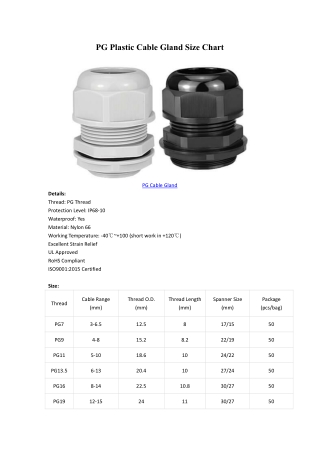 PG Plastic Cable Gland Size Chart from cableglandsonline.com