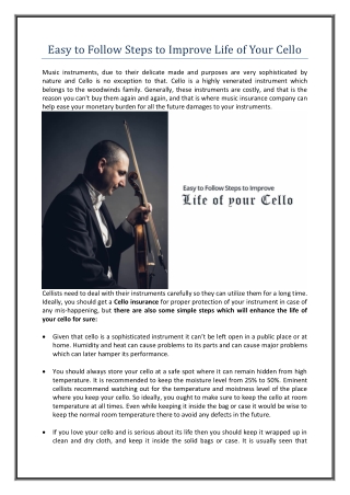 Easy to Follow Steps to Improve Life of Your Cello