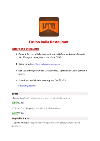 Fusion Indian Restaurant Menu, Flinders Park, Adelaide – 5 % off – Indian restaurant in Flinders Park.