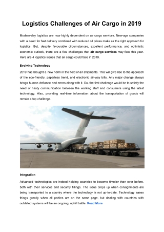 Logistics Challenges of Air Cargo in 2019