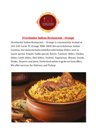 Overlander Indian Restaurant Menu – 5% OFF – Food delivery Orange