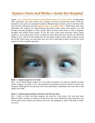 Squint – Facts And Myths - Arohi Eye Hospital