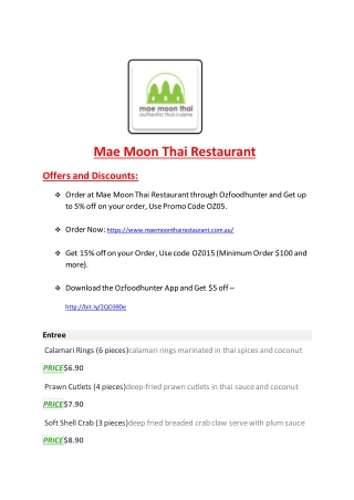 Mae Moon Thai Restaurant, Penshurst, Sydney NSW – Thai Food delivery Penshurst, Sydney.