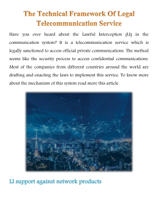The Technical Framework Of Legal Telecommunication Service