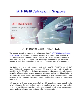 ISO 16949 Certification Provider in Singapore