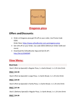 15% Off - Oreganos pizza -Ivanhoe - Order Food Online